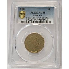 AUSTRALIA 2000 . ONE 1 DOLLAR COIN . ERROR . MULE . STRUCK ON TEN 10 CENTS